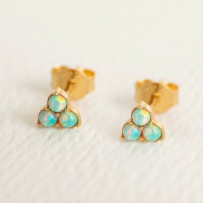 Mini orecchini a bottone con triplo opale - oro