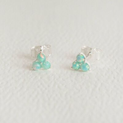 Mini orecchini a bottone con triplo opale - argento
