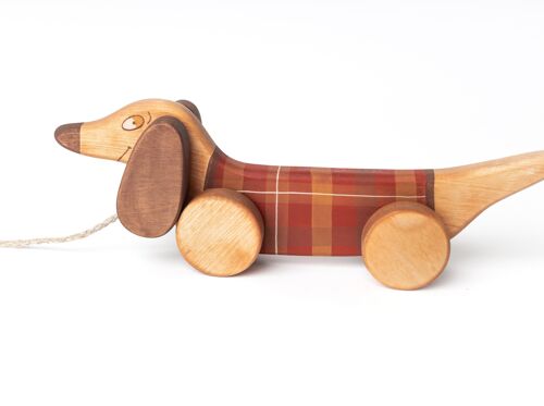 Wooden Pull Toy Red Sausage Dog