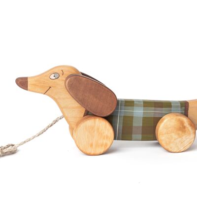 Wooden Pull Toy Red Sausage Dog