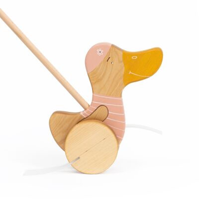 Wooden Push Toy Pink Duck