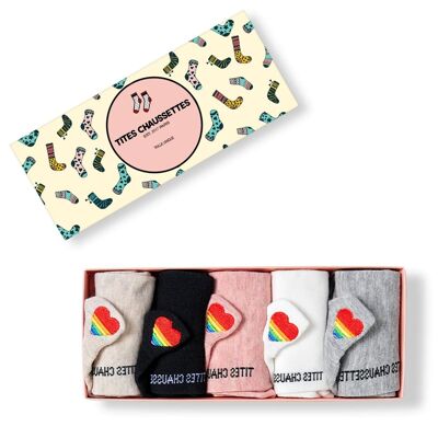 Rainbow Heart Tongue Socks (Pack x5)