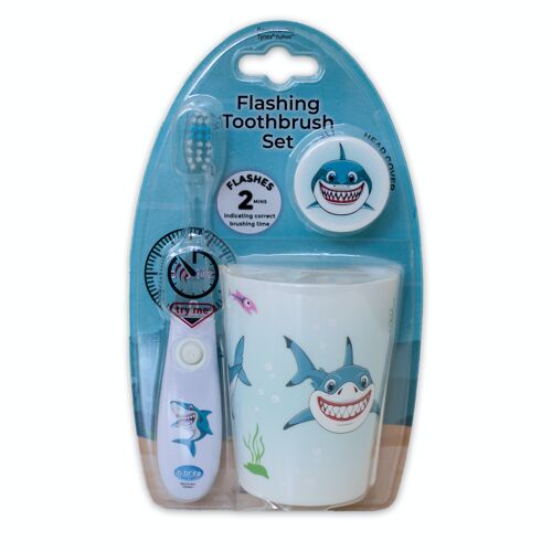 B-brite Flashing toothbrush set 3-piece shark