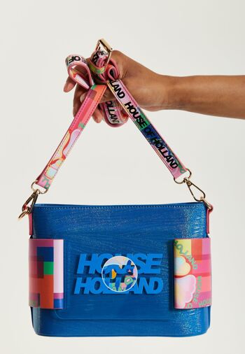 House Of Holland - Sac à bandoulière bleu avec logo imprimé sur le devant en acrylique 6