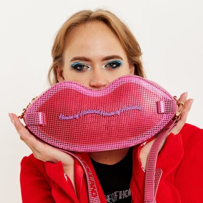 Bolso de hombro con forma de labio en rosa con frente de acrílico de House Of Holland