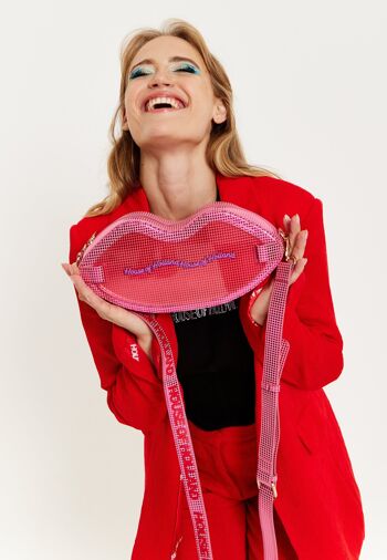 House Of Holland - Sac à bandoulière en forme de lèvre rose avec devant en acrylique 6