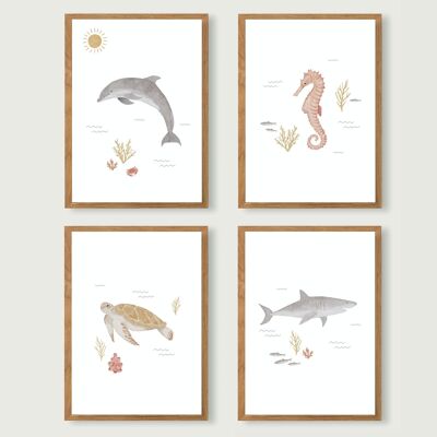 Poster set A4 "In the sea" | sea animals