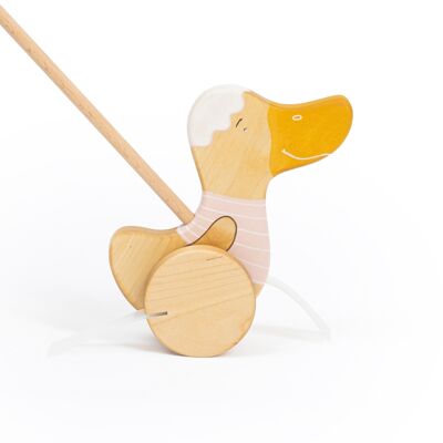 Schiebespielzeug aus Holz, hellrosa Ente