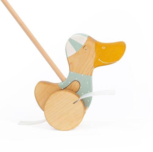 Wooden Push Toy Mint Green Duck