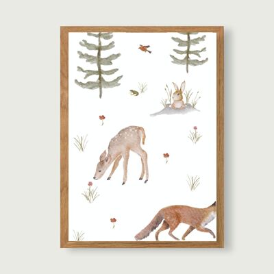 Poster Tiere A3 | Print | Kinderposter | Kunstdruck | Kinderzimmer | Kind | Baby | Illustration | Wald | Fuchs  || HERZ & PAPIER