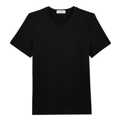 T-shirt col V homme lin - Noir
