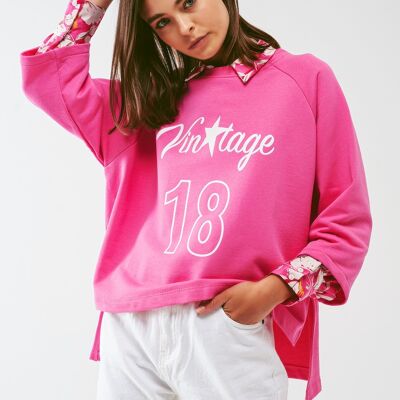Asymmetrical sweatshirt with Vintage 18 Text in Pink