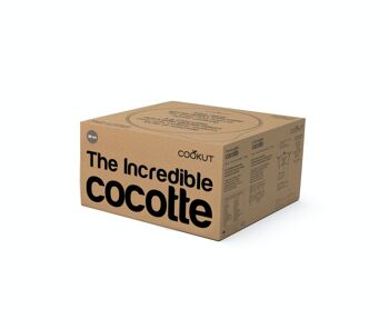 L'INCROYABLE COCOTTE 28 cm - Moka
 Packaging Allemand/Anglais
 Instructions : FR / EN / IT / DE / ES 3
