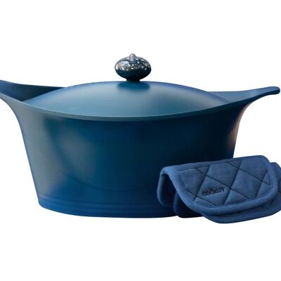 DIE UNGLAUBLICHE COCOTTE 28 cm - Blaubeere
 Verpackung Deutsch/Englisch
 Anweisungen: FR / EN / IT / DE / ES