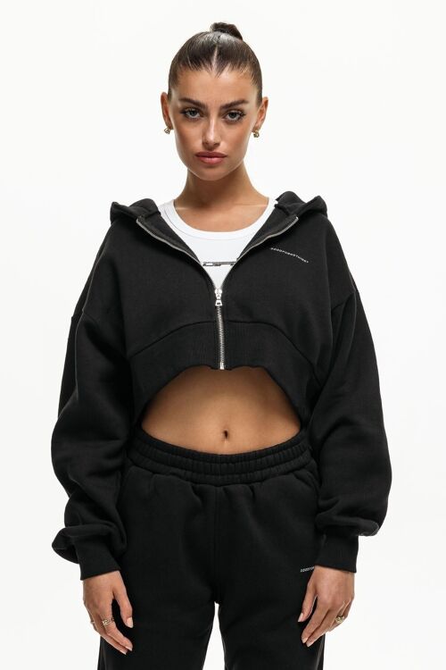 Cropped Zip Black Hoodie