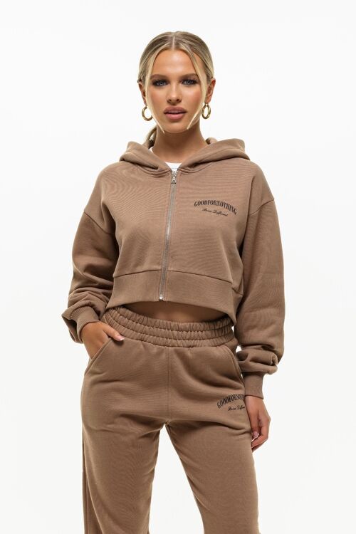 Heritage Tan Cropped Zip Hoodie