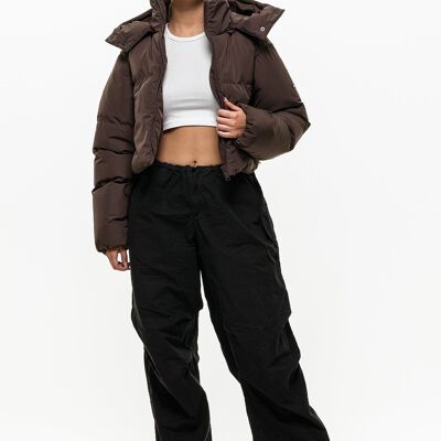 Luxe Brown Cropped Puffer Jacket