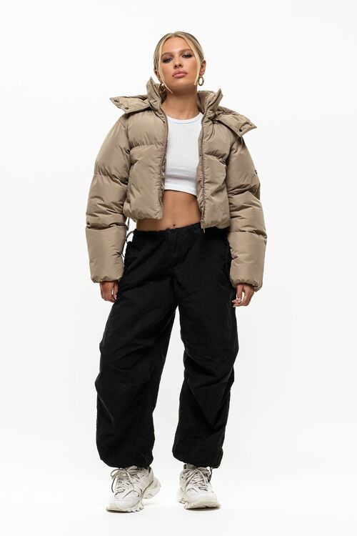 Luxe Taupe Cropped Puffer Jacket