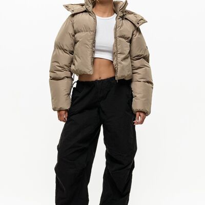 Luxe Taupe Cropped Puffer Jacket