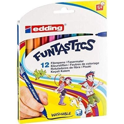 Edding 15 FUNTASTICS - Case of 12 colors - Fine coloring pens - Bright colors - 1 mm bullet tip - For fun coloring on light-colored paper and cardboard - Washable on skin and textiles