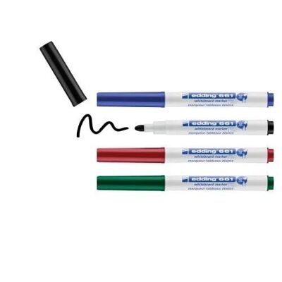 Edding 661 – Marker für Whiteboards – Etui mit 4 Farben – Rundspitze 1–2 mm – trocken abwischbarer Filz – Für präzises Schreiben und Illustrieren