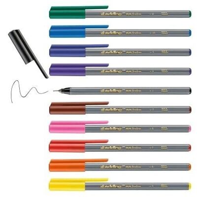 Edding 55 - Fineliner - Metal box of 10 colors - Synthetic tip 0.3 mm - Colored felt pen for writing, drawing, illustrating