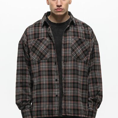 Oversized Flannel Check Grey Shirt