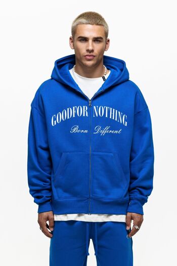 Sweat à capuche zippé bleu cobalt Heritage surdimensionné 1