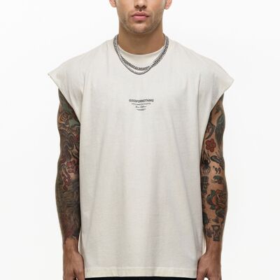 T-shirt oversize senza maniche con scheletro color crema