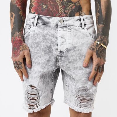 Zerfetzte Denim-Shorts in Acid Grey