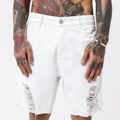 Pantalones cortos de mezclilla blanca deshilachada