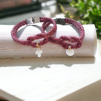 Burgundy braided cork bracelet - Julia - Ethical and bohemian fashion - stainless steel
