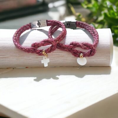 Bracciale in sughero intrecciato bordeaux - Julia - Moda etica e bohémien - acciaio inossidabile