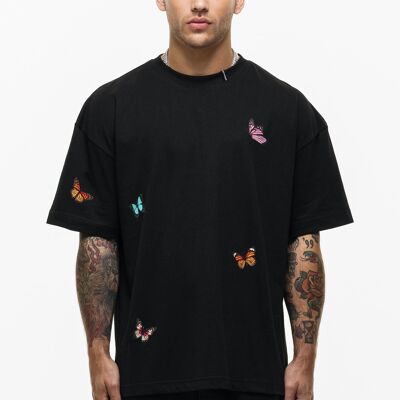 T-shirt nera con farfalla breakout oversize