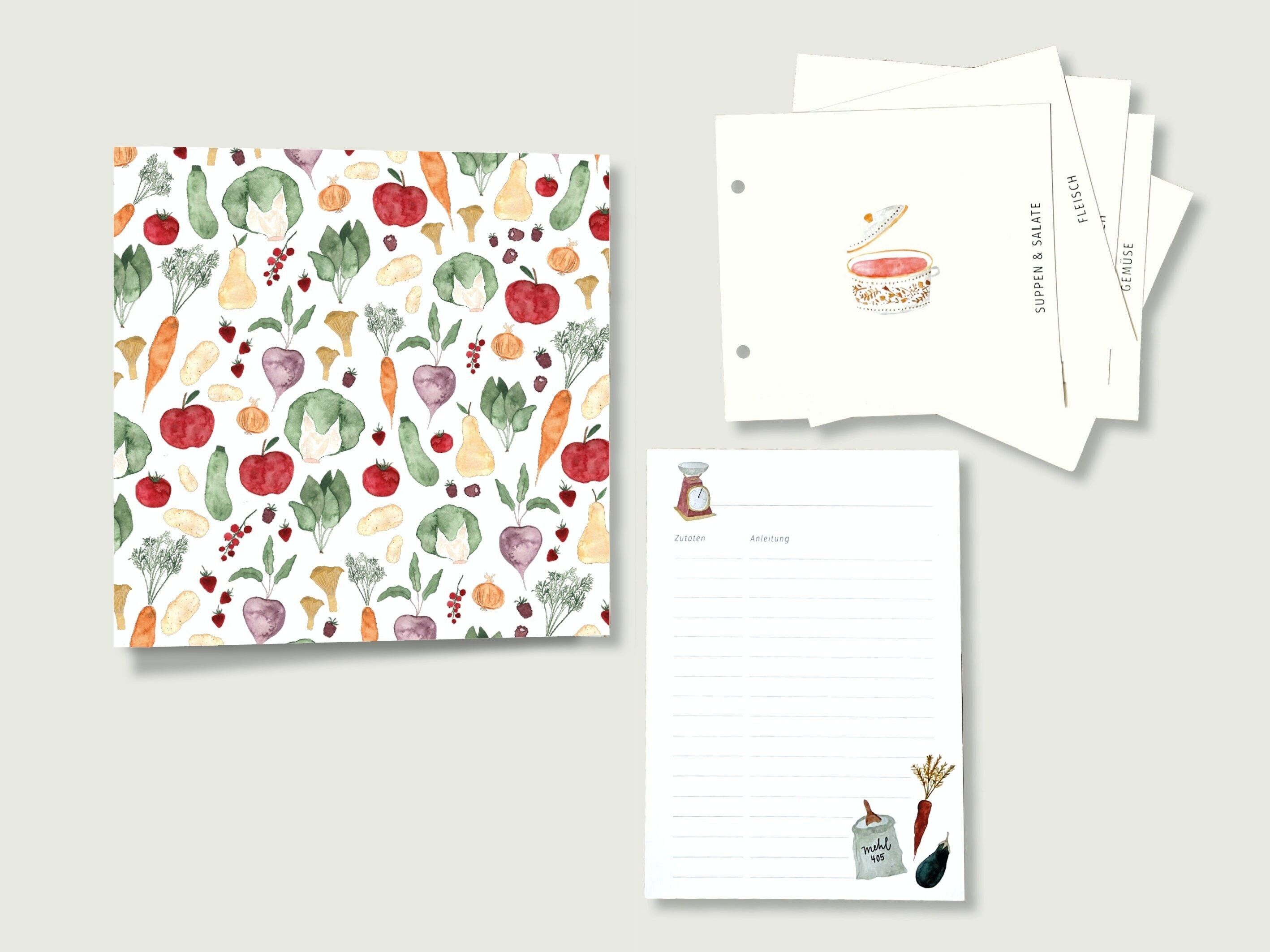 Dossier de recettes "Fruits & Légumes" pour Din A5 avec registre et bloc de recettes