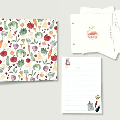 Carpeta de recetas "Frutas y Verduras" para Din A5 con registro y bloque de recetas