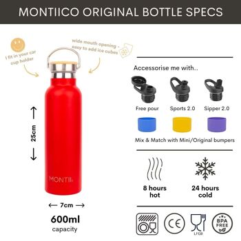 Montii Co Bouteille Thermos Originale - Acier Inoxydable - 600ml - Cerise 3