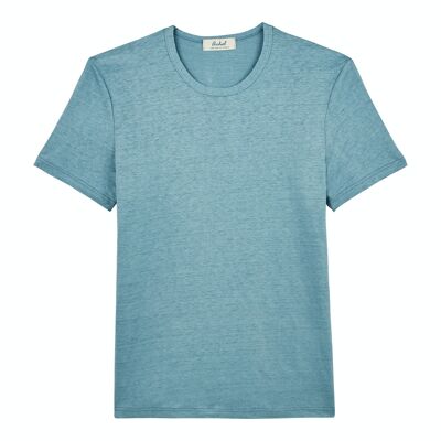 T-shirt girocollo in lino da uomo - Sky