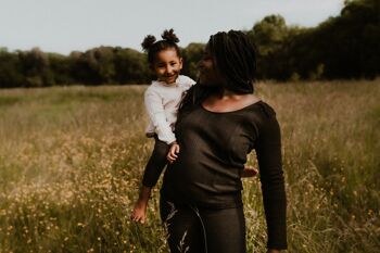 T-shirt d’allaitement Mama Mia noir à manches longues en maille pointelle 1