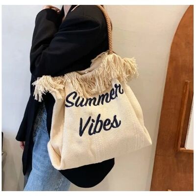 Borsa da spiaggia da donna | vibrazioni estive | tela | rosa/beige