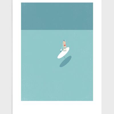 Paddleboard girl - A3 - Blue