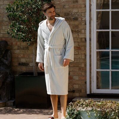 Men's Hooded Nua Cotton Dressing Gown - Pale Grey