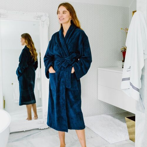 Women's Nua Cotton Dressing Gown - Navy Blue