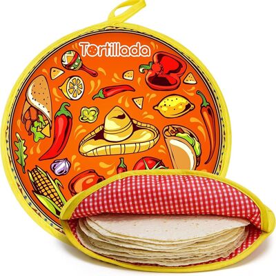Tortillada - 30 cm Tortilla Wärmer/Wärmebehälter mikrowellengeeignet aus Baumwolle/Polyester (Orange)