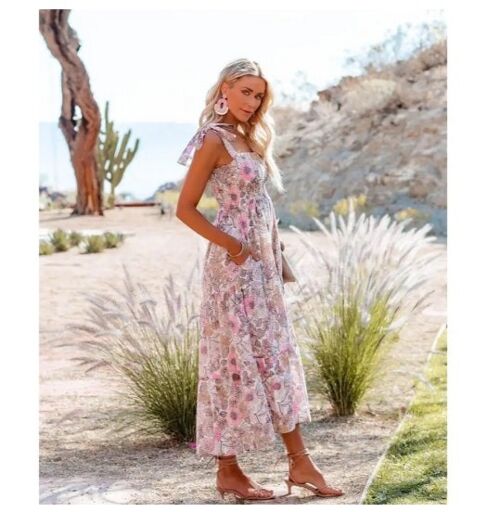 Maxi dames jurk | bloemen patroon | rood/roze
