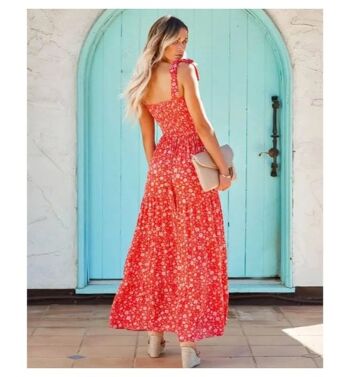 Maxi robe femme | motif floral | rouge/rose 2