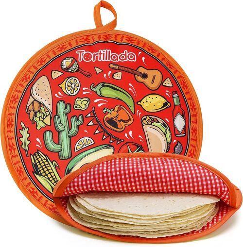 Tortillada - 30 cm Tortilla Wärmer/Wärmebehälter mikrowellengeeignet aus Baumwolle/Polyester (Rot)