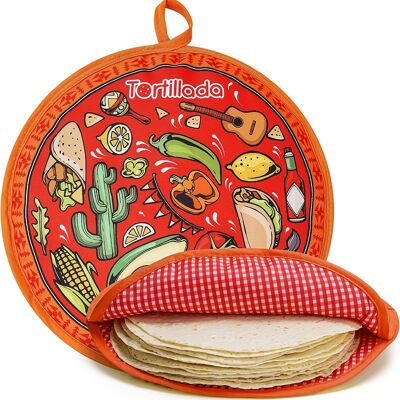 Tortillada - 30 cm Tortilla Wärmer/Wärmebehälter mikrowellengeeignet aus Baumwolle/Polyester (Rot)