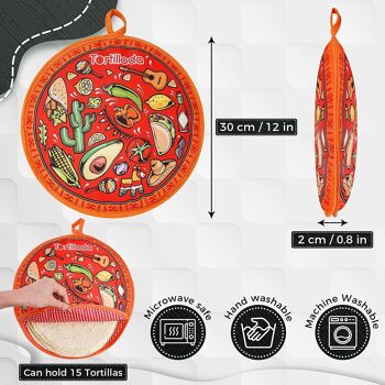 Tortillada - 30cm Tortilla Warmer/Warmer Microwaveable Made of Cotton/Polyester (Rouge) 2