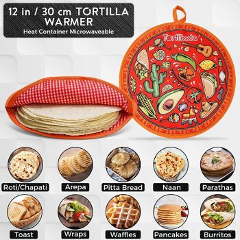 Tortillada - 30cm Tortilla Warmer/Warmer Microwaveable Made of Cotton/Polyester (Rouge) 5